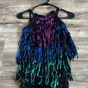 Weissman Blue Sequin Fringe Top